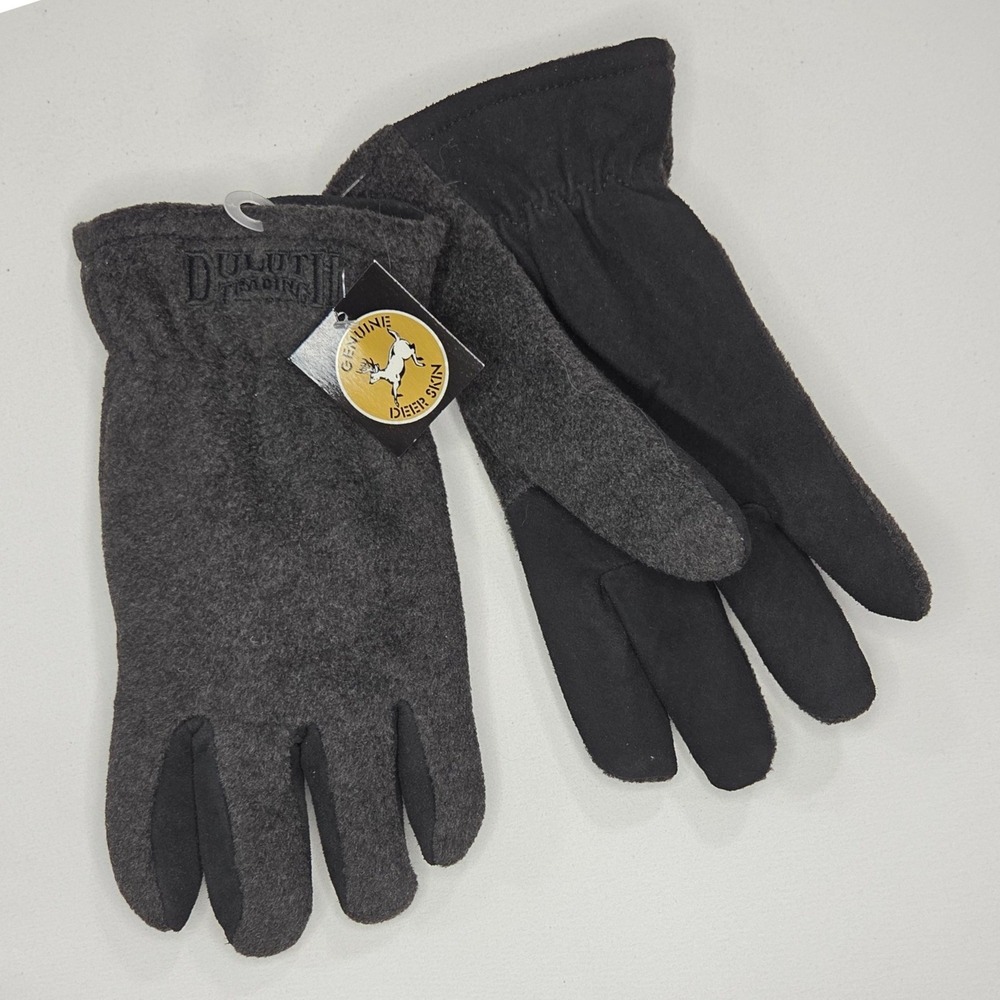 Duluth Trading Co Gray Black Deerskin Palms Fleece Gloves Medium Winter Work